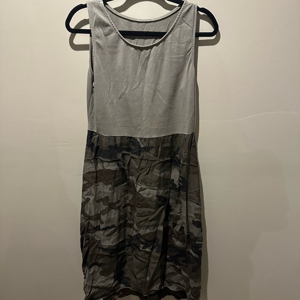 Gray and Camouflage Sleeveless Dress